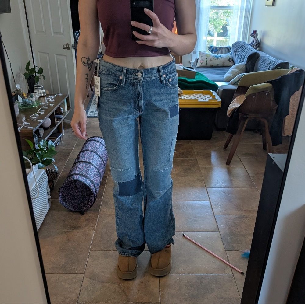 MOTHER Blue Patchwork Flare Jeans